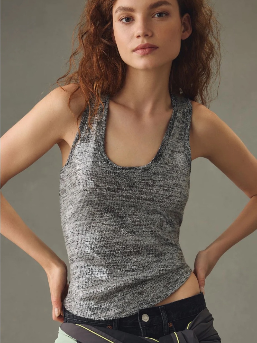 Pilcro Sequin Scoop Top Size XL